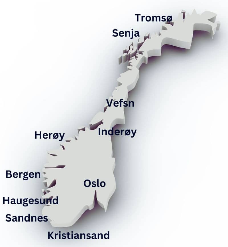 Map of Norway illustrating different dialects