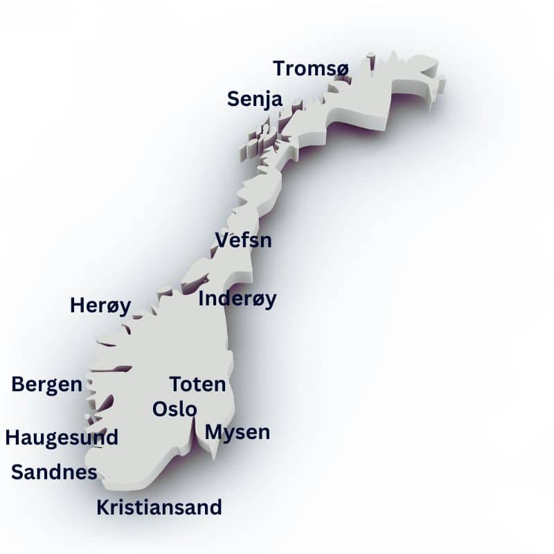 Kart over Norge med oversikt over dialektprøver