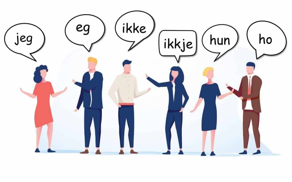 "Jeg", "ikke" og "hun" på bokmål og nynorsk.